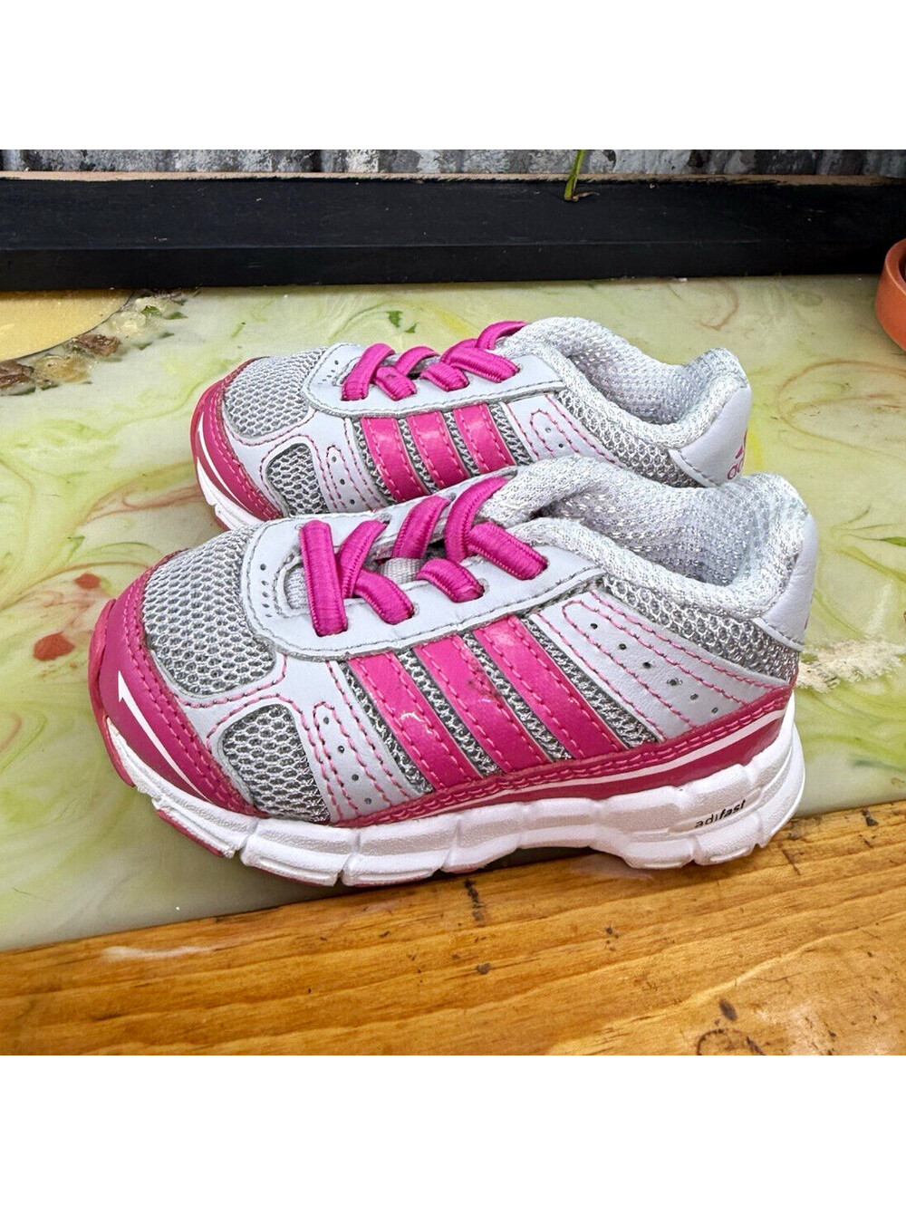 adidas adiFast Kids Pink/Gray/White Mesh Low Top Running Sneakers Lace Up US 4